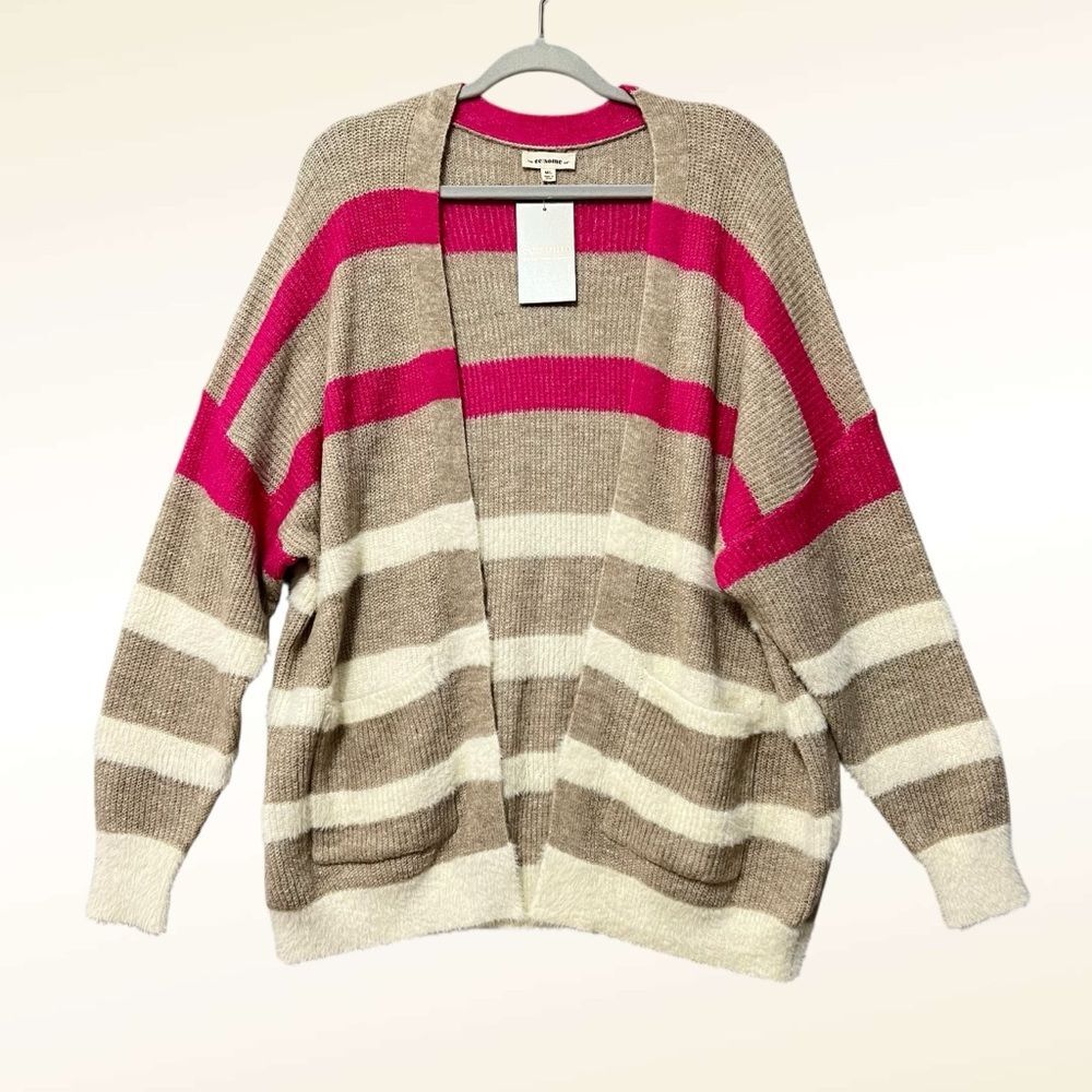Ee:some Womens Oversized Cardigan Sweater NWT Size M/L Striped Boxy Cozy